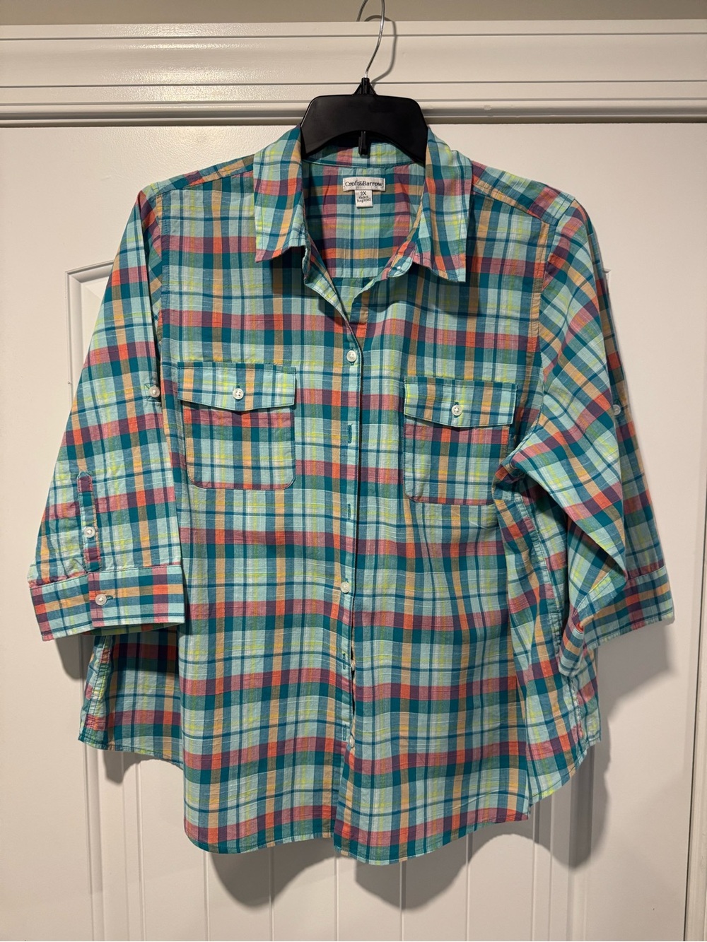 croft & barrow Plaid Button-Down Shirt in Teal, Coral, Yellow